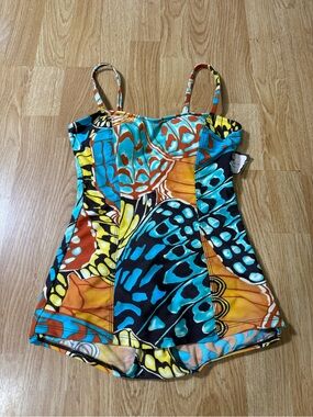 Vivid Turquoise & Orange One-Piece Swimdress